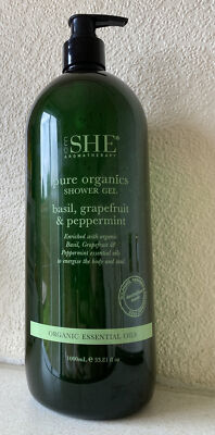 Om SHE Aromatherapy Pure Organics Basilikum, Grapefruit und Pfefferminze Duschgel 1L