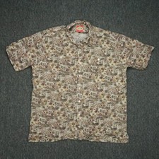 San Cristobal Shirt Mens Extra Large Brown Guayabera Desert Cactus Short Sleeve