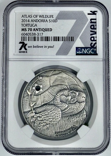 2014 Atlas of Wildlife Andorra S10D Tortuga NGC MS 70 Antiqued Turtle Swarovski