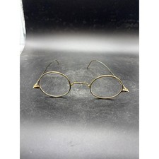 Antique 1920s Round Wire Rim Eyeglasses Gold Tone Saddle Bridge Spectacles