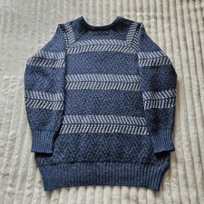 Vintage BHS Blue  Shetland Wool V-Neck Jumper Mens L Made in Britain Fair Isle