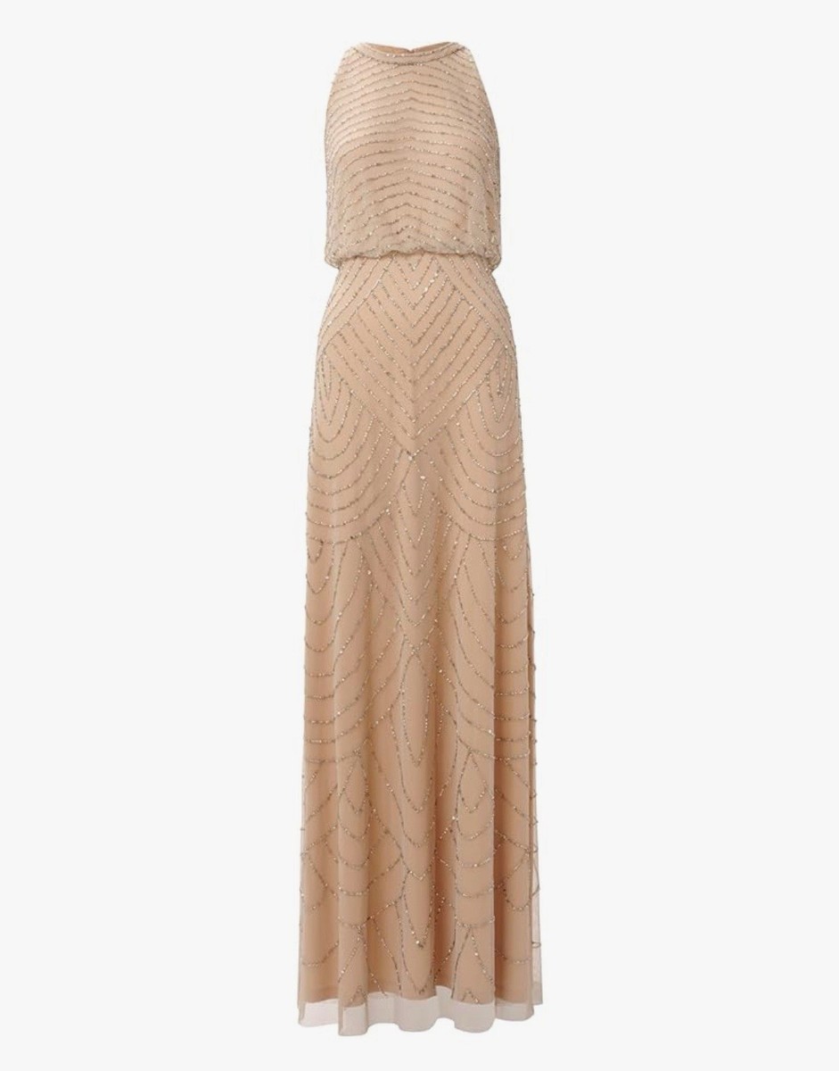 Adrianna Papell Women's Halter Art Deco Beaded Blouson Dress Halter Gown Sz  14 | eBay