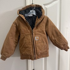 Carhartt Canvas Full Zip Jacket Hooded Quilt Lined Youth Size XXS 4-5