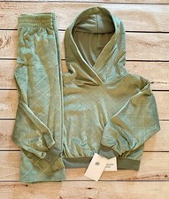Nike Girls Size 6 Oil Green 2 Piece Velour Set Sweatsuit Wide Leg NWT