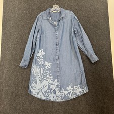 Soft Surroundings Shirt Dress Women's Medium Blue Floral Chambray