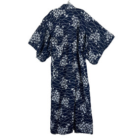 Yukata Vintage Women's Cotton Blue Floral Pattern Summer Breathable
