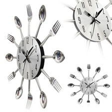 Wanduhr Küche Design-Uhr aus Edelstahl, Küchenbesteck-Look Dekorative Restaurant