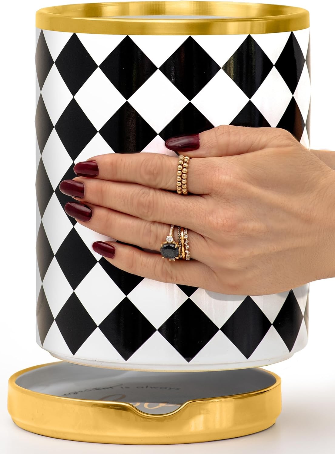  Black & White Checkered Utensil Holder Set – Large Ceramic Kitchen Utensil