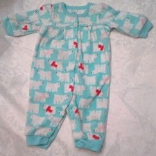 Carter's Baby Girl Fleece Sleeper Sz 3M Mint Green White Polar Bears Pink Snaps