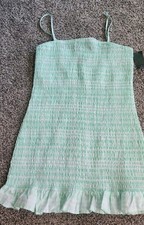 NWT Women's Mint Green Plaid Stretchy Short Dress With Ruffle Bottom Size L