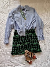 Anna Sui Green Floral Jacquard Ruffle Pocket Mini Skirt, Size O, 440 Retail