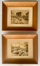 Vtg 2 Paris Watercolor Painting G. LeLong Framed Arc de Triomphe Eiffel Tower