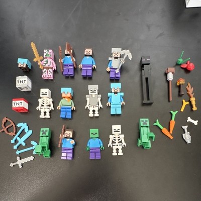 LEGO Minecraft Minifigure Lot Steve, Creeper, Skeleton, Enderman + TNT Alex