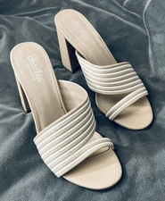 Charles by Charles David Sandals Mule Tan Striped Rhythmic Block Heel  8 1/2M