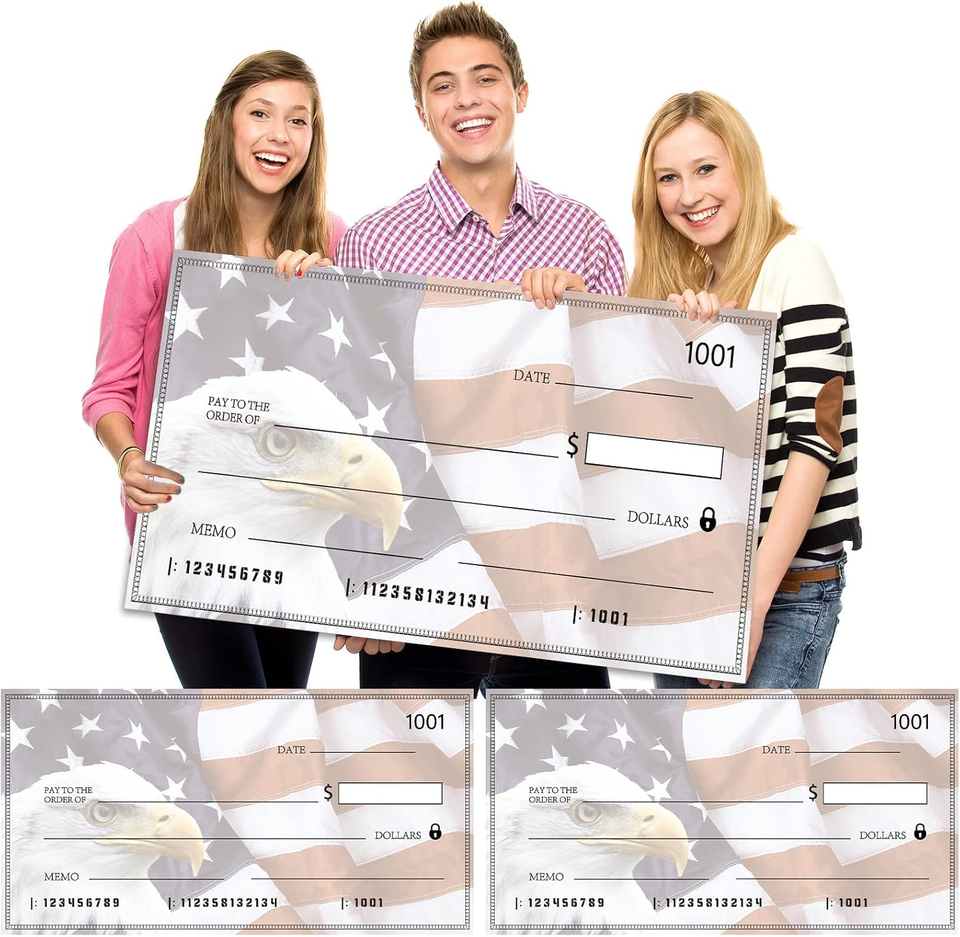 2 Pcs Big Checks for Presentations 30 X 16'' Giant Large Big Blank Fake ...