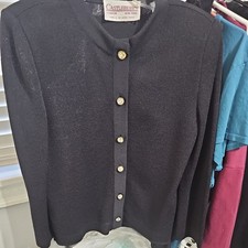 Castleberry Women's 2pc Skirt Suit RHINESTONE Buttons Top Black Sz-10