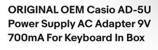 ORIGINAL OEM Casio AD-5U Power Supply AC Adapter 9V 700mA For Keyboard In Box