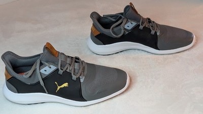 PUMA Men's Ignite Fasten8 Spikeless Golf Shoes Quiet Shade/Gold/Black Size-(9.5)