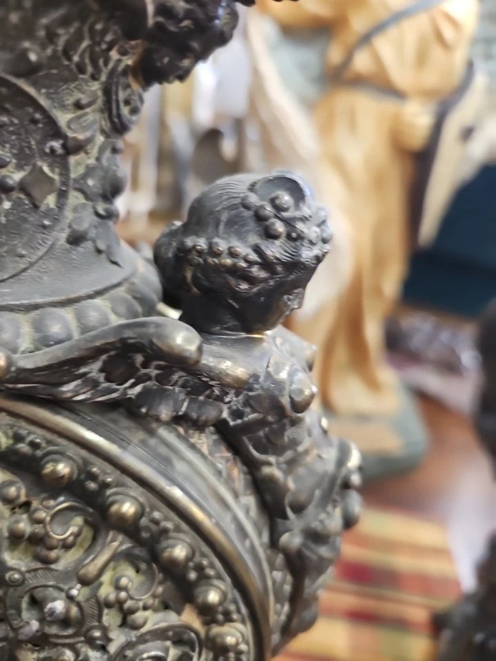 Antique Heavy Cast Metal Urn Figural Ewer Ornate Art Nouveau - Image 4 of 4