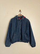 Vintage Polo Ralph Lauren Lined Denim Harrington Jacket Size L Removable Hood