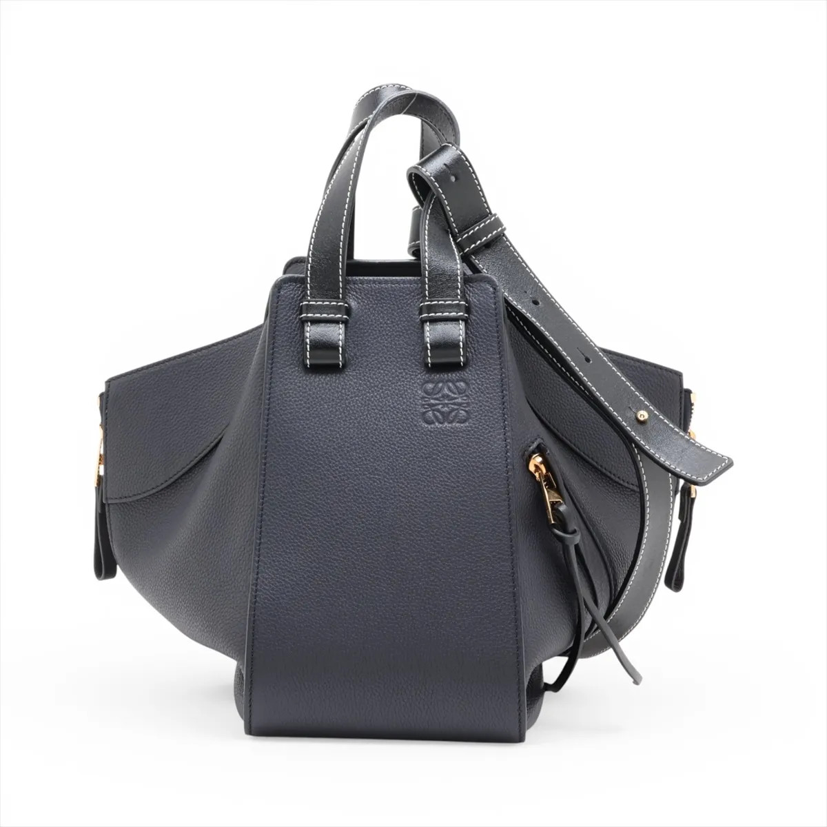 Loewe Hammock Small Leather 2 Way Handbag navy x black