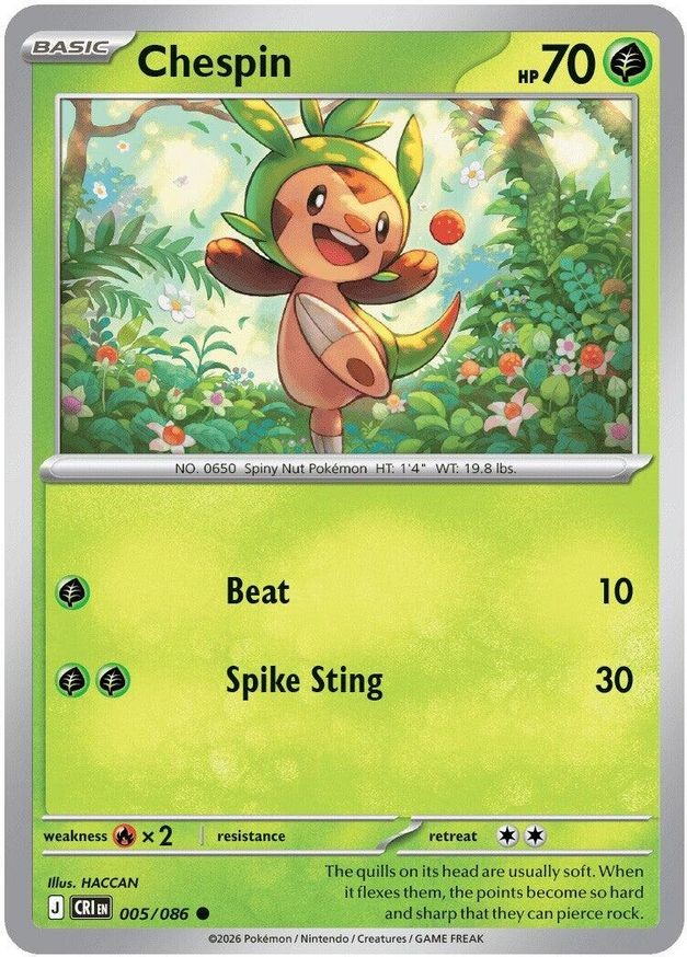 Pokemon Chespin (5/126) Chaos Rising NM REVERSE HOLO