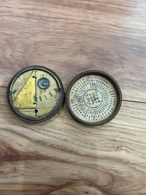 Antique Sundial Compass Japanese Wooden Pocket Diptych Map Navigation Armor JP