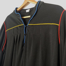 Vintage 1970s Housecoat Robe Women Size 8 Pullover Gown Black Long Retro Lounge