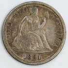 1891 Liberty Seated Dime VF/XF Silver 10c