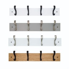 Coat Rack Wall Door Mounted, 4 Coat Hooks on 38cm Wooden Board, Clothes Hanger