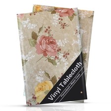 Broder Heavy Duty Flannel Backed Rose Floral Print PEVA Vinyl Tablecloth, 52 ...