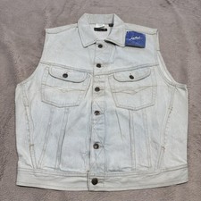 Vintage Jeetish Thums Up Denim Jean Vest Mens Small Light Wash Button Front 90s