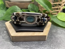 8” Leather Charm Beaded Boho Western Bracelet Stackable Snap New Free Ship B262