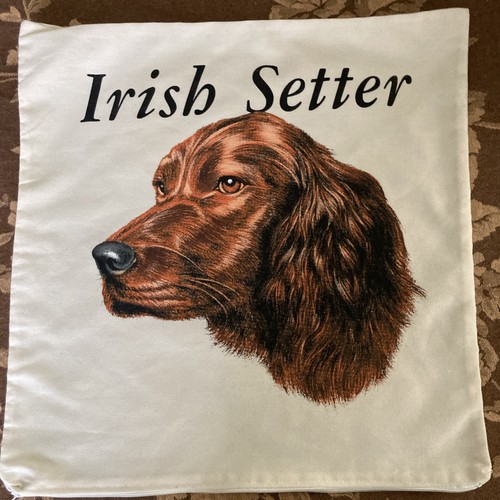 Vintage 80s 90s Irish Setter Cute Dog Art Pillow Cover 15”x 15