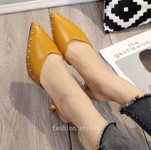Womens Mules Slippers Rivet Sandals Pointed Mid Kitten Heels Slip on Shoes Pumps - Bild 8 von 18