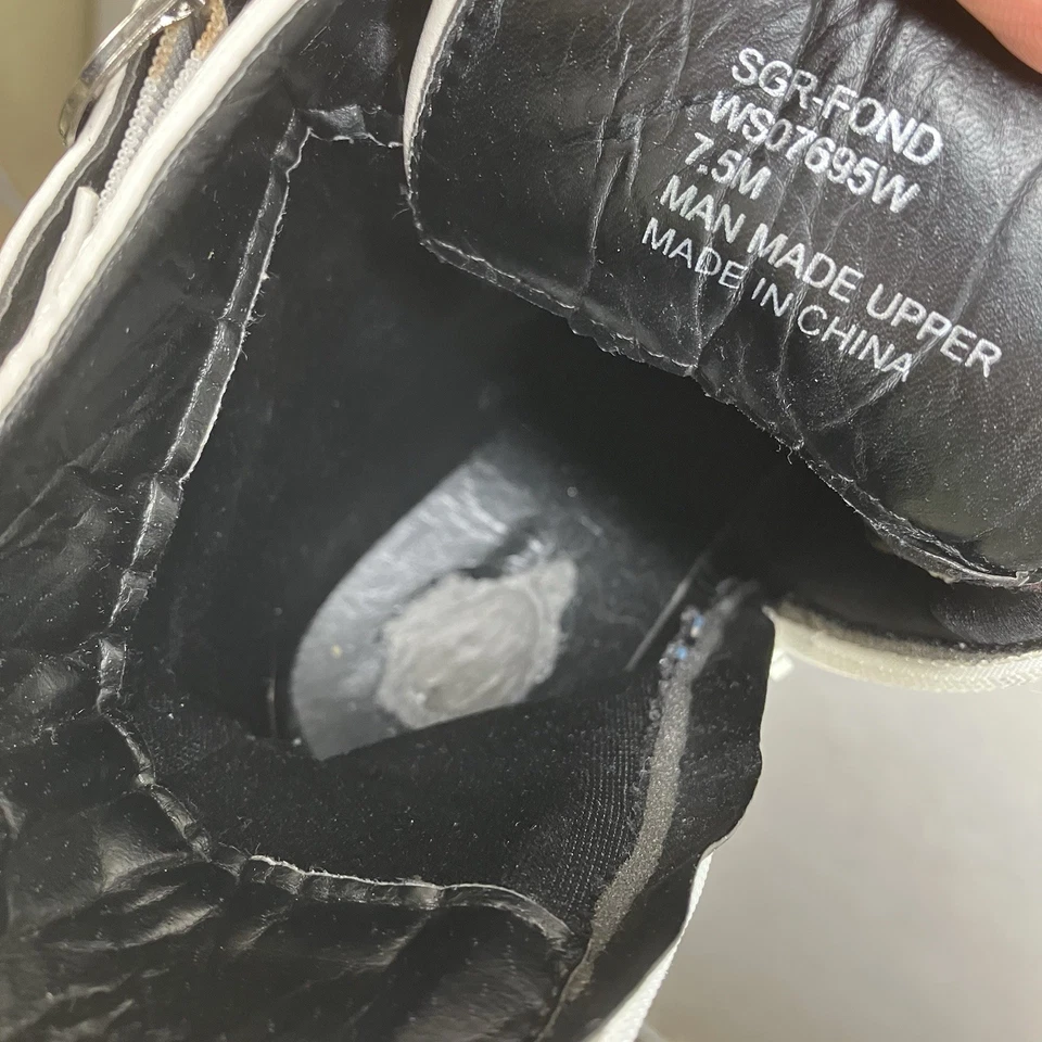 Bota de Combate Mujer Tacón Negro Talla 7.5 Blanco "Cuero" Cadenas Hebillas Punk Foto 2 de 4