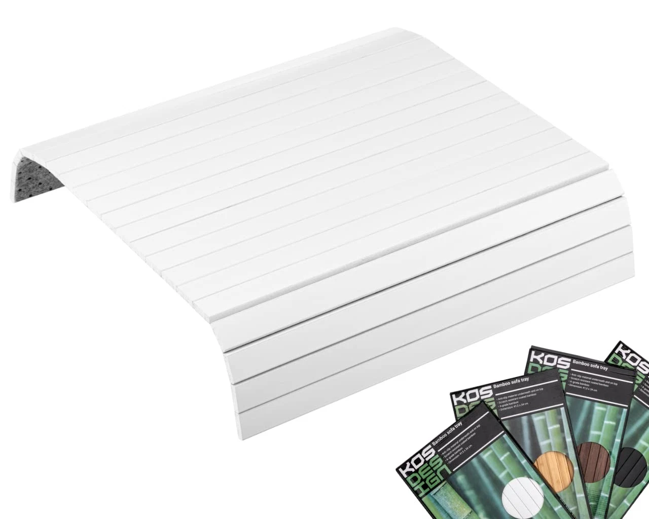 Bamboo Sofa Arm Tray – Anti-Slip, Flexible 41.5D x 34W x 0.7H cm, White