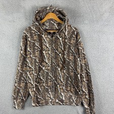 Vintage Camo Hoodie Mens Medium Brown White Camo Full Zip Sweatshirt Hunting