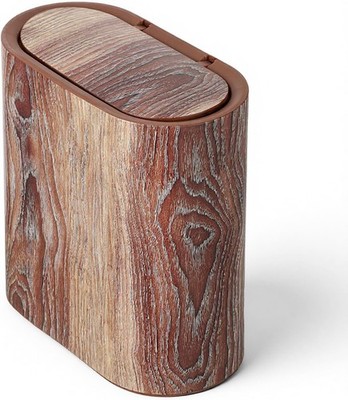 Bathroom Trash Can with Pop-Up Lid Lids Small Garbage Bin Plastic Marble Wood
