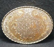 XF05179 VINTAGE 1970s ABSTRACT FLORAL ARTWORK UNISEX FASHION BELT BUCKLE