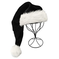 Black White Deluxe Adults Santa Hat for Black Christmas Theme Holiday Party