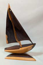 Vintage SAILBOAT Ziricote Wood Hand Carved BELIZE 12" Tall Nautical Decor