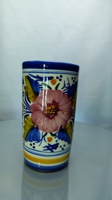Vintage Spanische handbemalte Keramik kleine Vase mit Blumenmuster
