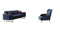Blaues Wohnzimmer Set Designer 3-Sitzer Polstersessel Luxus MöBel 2Tlg
