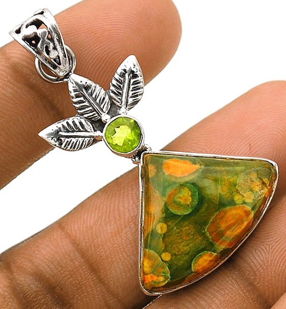 Leaf Natural Unakite 925 Solid Sterling Silver Pendant Jewelry