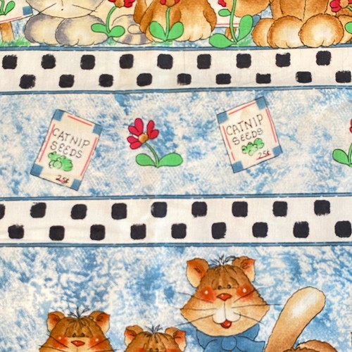 Novelty Cat Garden Stripe Fabric Cotton Print 19x44 - Picture 3 of 6