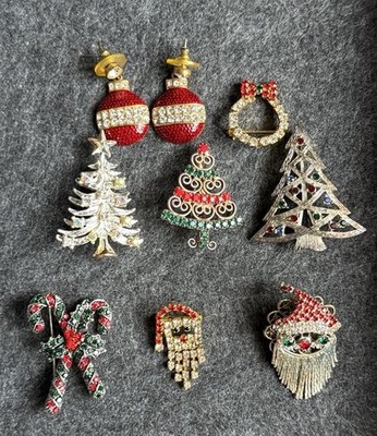 Vtg Christmas Brooch 1 Eisenberg Ice Earings 2 Trees 5 Unsigned