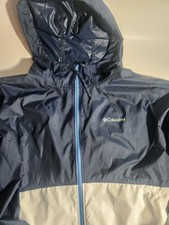 Columbia Women's Colorblock Hooded Windbreaker Jacket Blue/White Full Zip