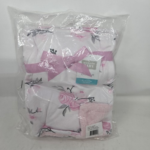 NEW Hudson Baby Infant Girl Plush Blanket with Sherpa Back, Pink Floral 30x40 - Picture 2 of 6