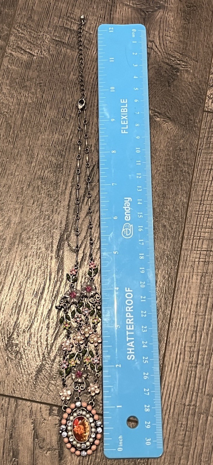 Vintage Avon Nina Ricci Floral Drop Necklace Enamel Flowers Rhinestones